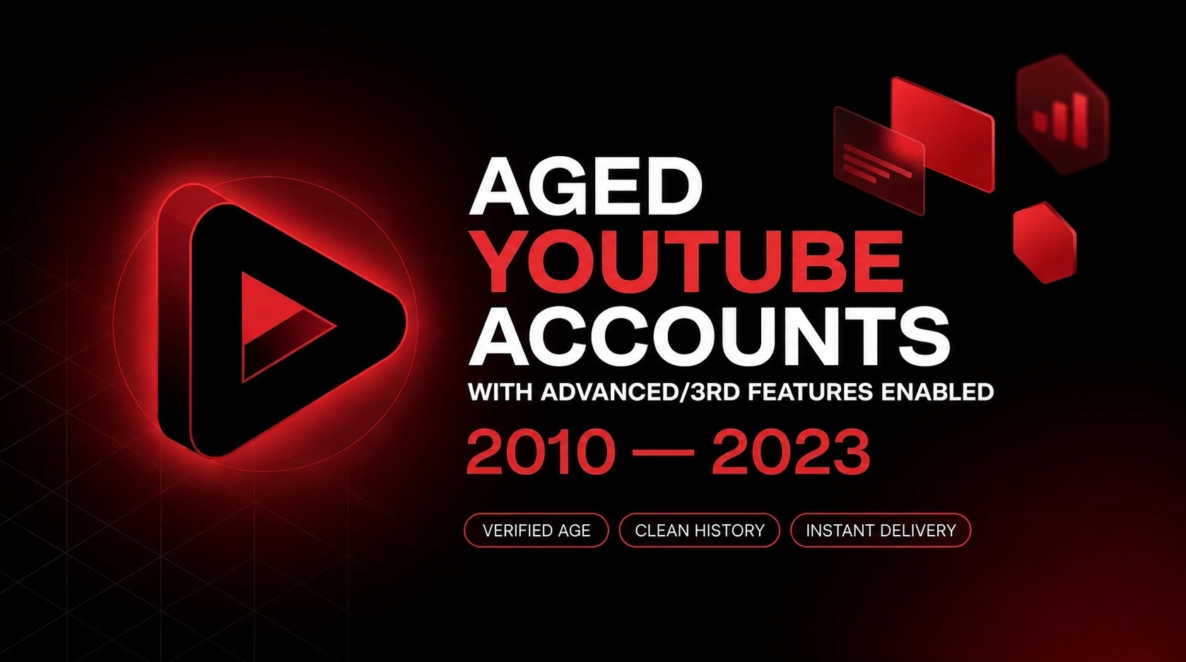 Aged Youtube Accounts with Advanced/3rd Features Enabled (2010-2023) - Aged YouTube channel for sale on YtVault